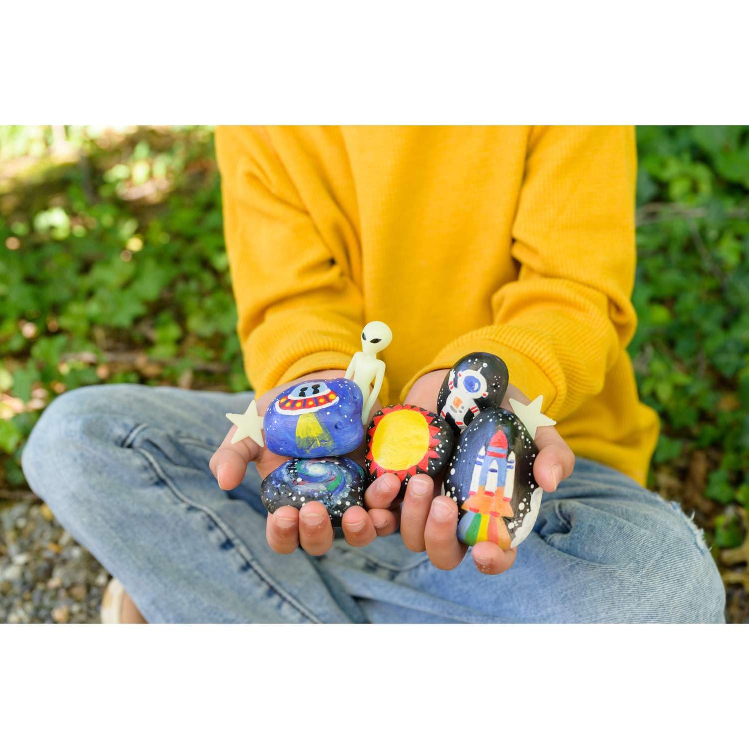 4M Glow-in-the-Dark Space Rock Painting Kit for Kids Ages 5-12 – Galaxy Garden Art Craft with Alien Figure, Glow Stars & Paint, Outdoor Night Glow Decoration Set, STEM Creative Activity - Image 8