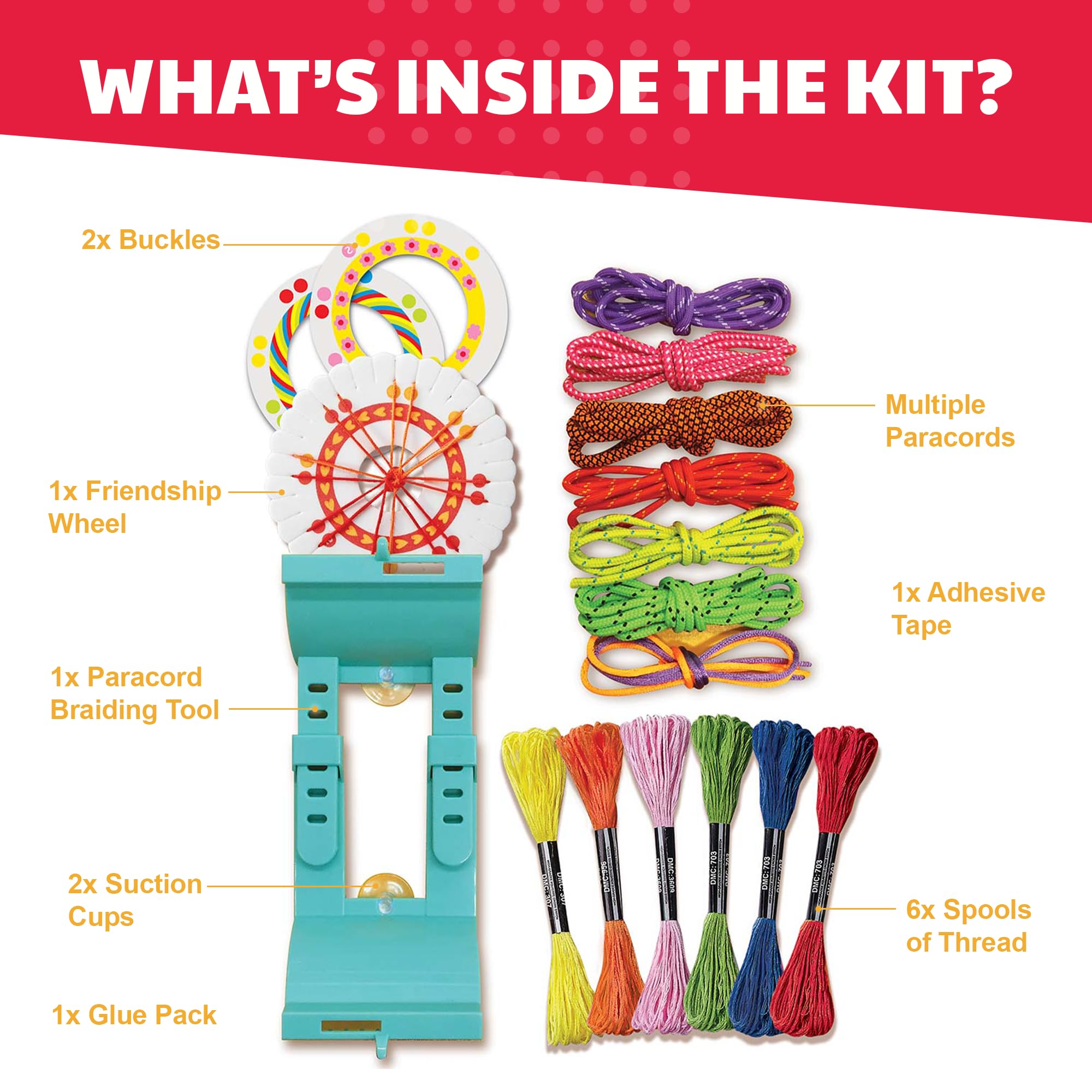 KidzMaker - Friendship Bracelets - DIY Craft Kit for Kids - Create Unique Friendship Bracelet Making KIT with Various Designs and Styles - Includes Braiding Tools, Threads, and Beads for Bracelets - Image 3