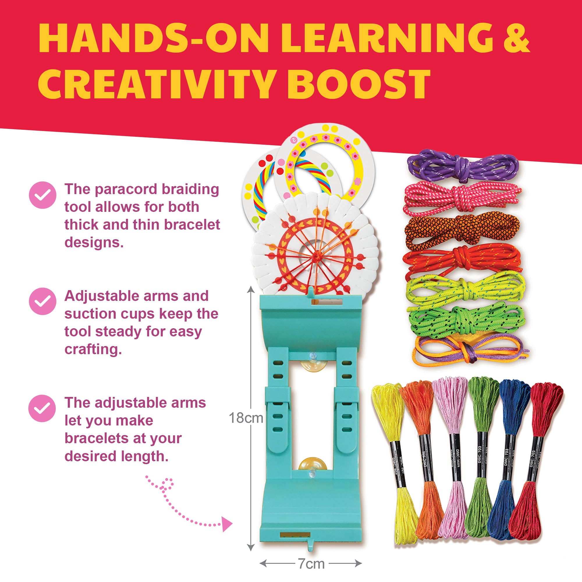 KidzMaker - Friendship Bracelets - DIY Craft Kit for Kids - Create Unique Friendship Bracelet Making KIT with Various Designs and Styles - Includes Braiding Tools, Threads, and Beads for Bracelets - Image 6